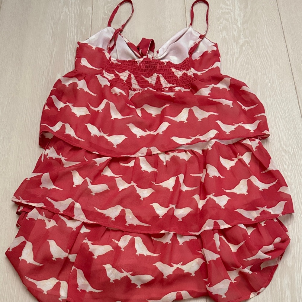 MINKPINK Coral and Cream Tiered Dress with Bird Design - Picture 6 of 7
